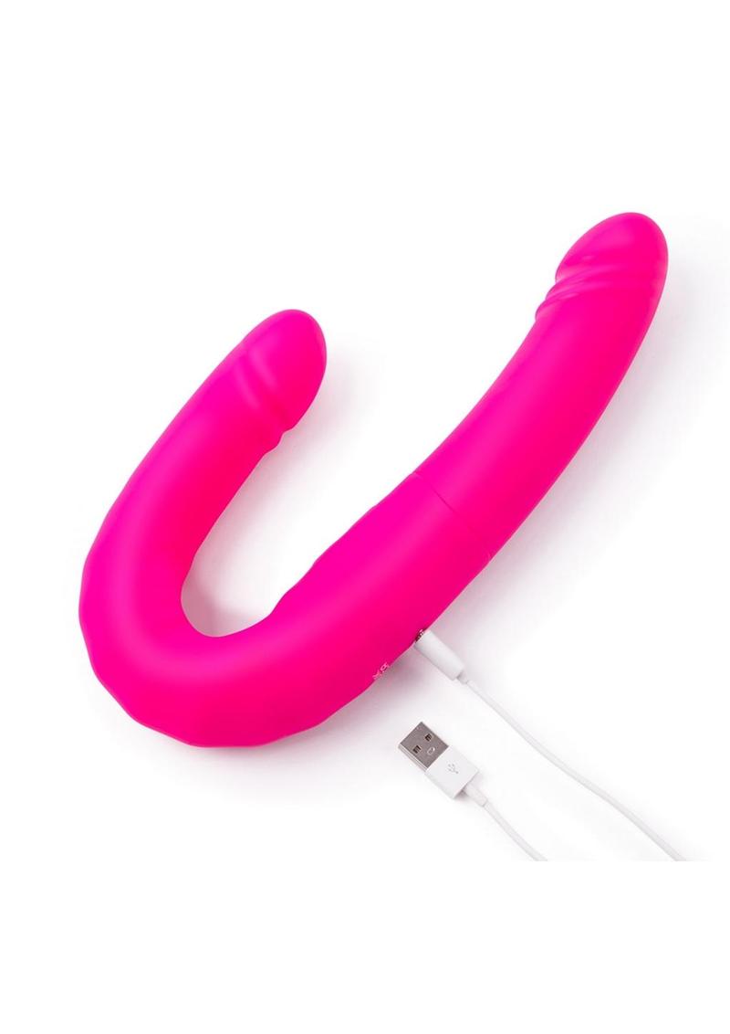 Duo Together Thrusting and Vibrating Silicone Rechargeable Double Dildo (In Stock June 11th)