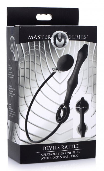 Master Series Devils Rattle Inflatable Silicone Anal Plug with Cock and Ball Ring