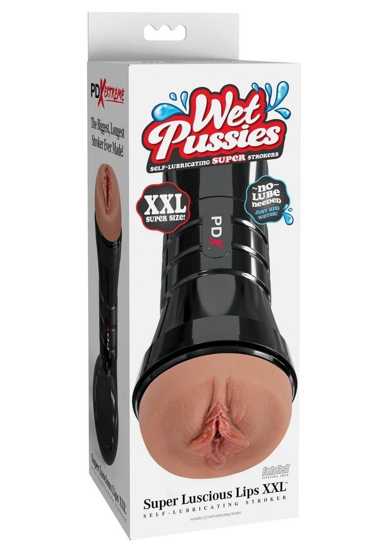 PDX Extreme Wet Pussies Super Luscious Lips XXL Self Lubricating Stroker- Caramel