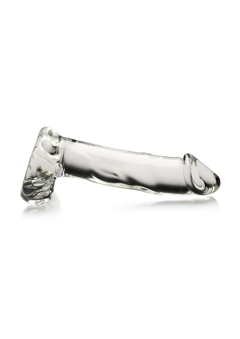 Pleasure Crystals Glass Dildo with Balls 7.1 In- Clear