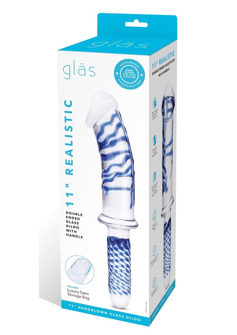 Glas Realistic Double Ended Glass Dildo with Handle 11in