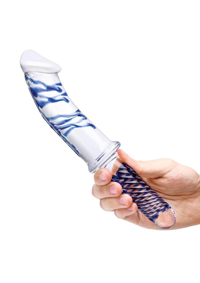 Glas Realistic Double Ended Glass Dildo with Handle 11” Clear/Blue