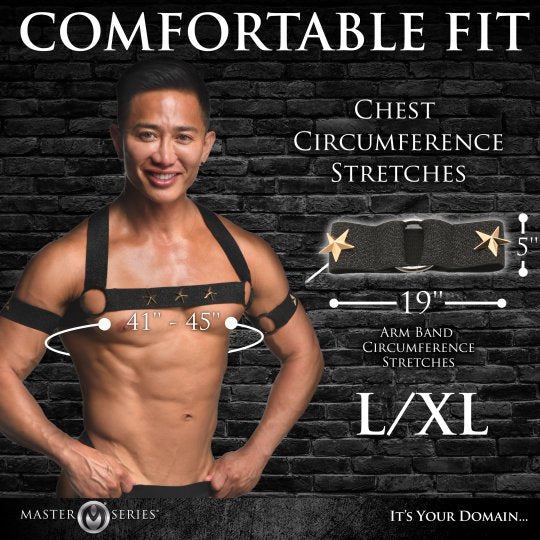 Master Series Rave Harness Elastic Chest Harness with Arm Bands- L/XL