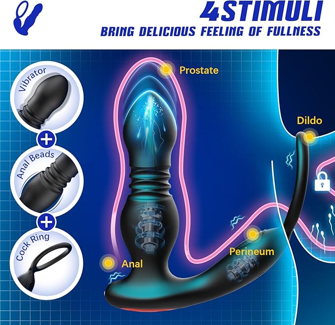 Belsar 4 in 1 Vibrating and Thrusting Anal Vibrator with Cock Ring