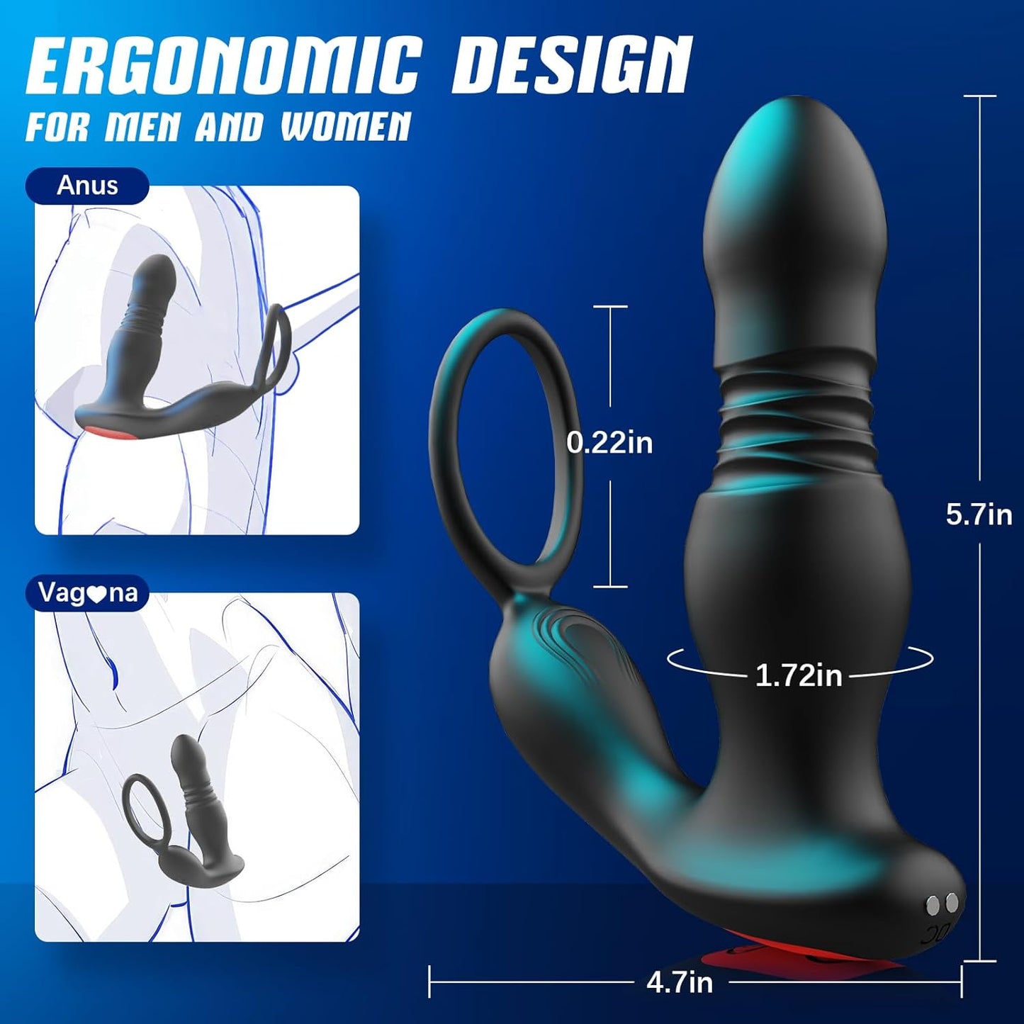 Belsar 4 in 1 Vibrating and Thrusting Anal Vibrator with Cock Ring