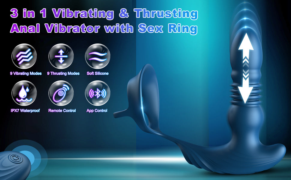 Krumppo 3 in 1 Vibrating and Thrusting Anal Vibrator with Cock RIng