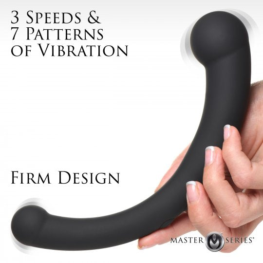 Master Series 10X Vibra-Crescent Vibrating Silicone Dual Ended Dildo-Black