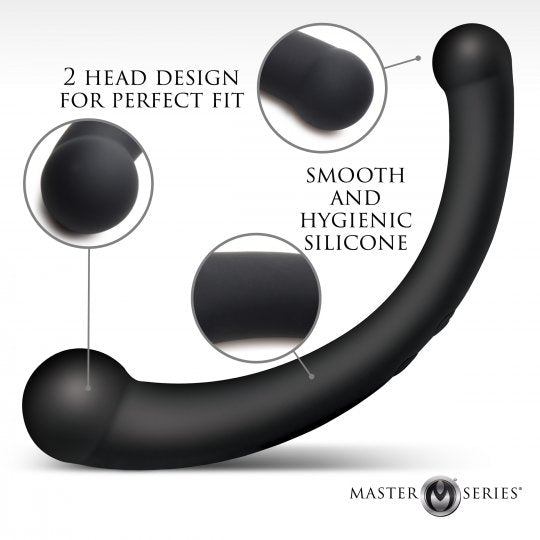 Master Series 10X Vibra-Crescent Vibrating Silicone Dual Ended Dildo-Black