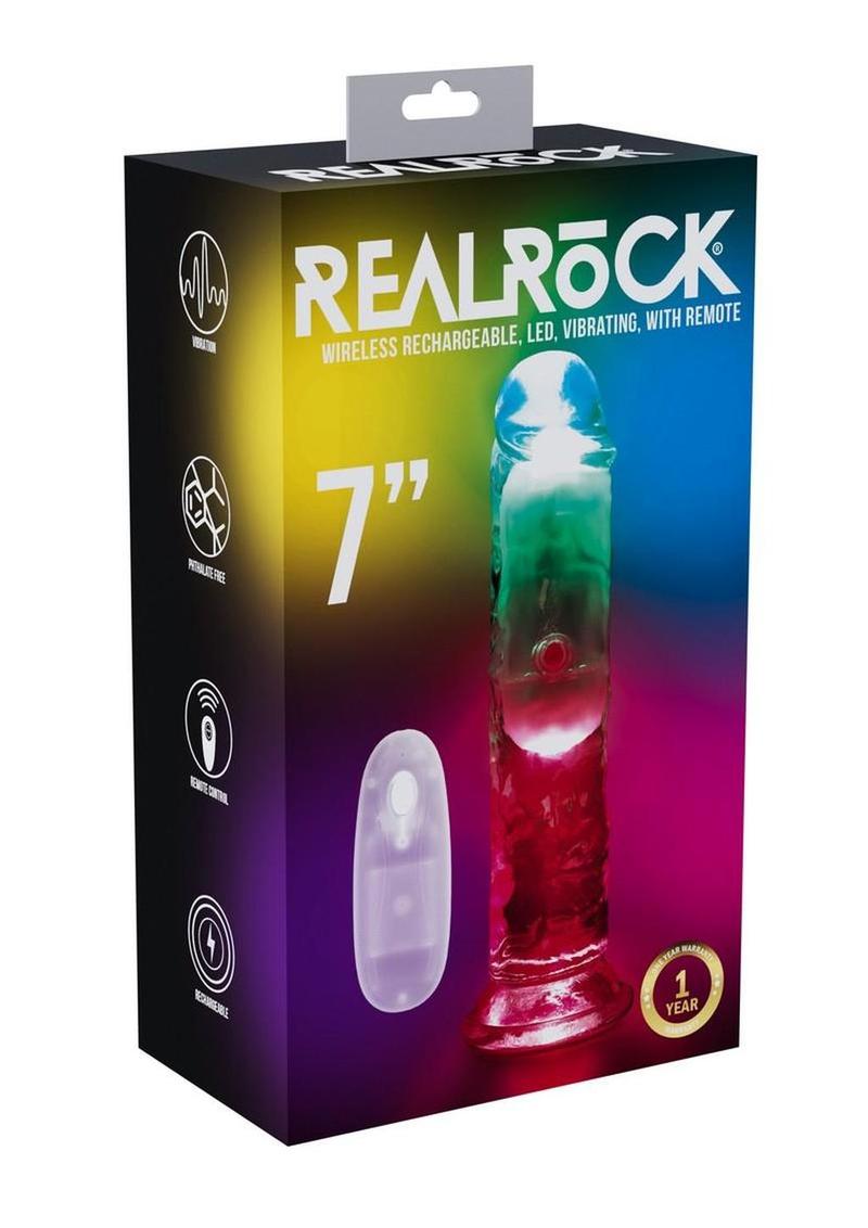 RealRock Rechargeable Dildo with Remote Control 7in- Clear