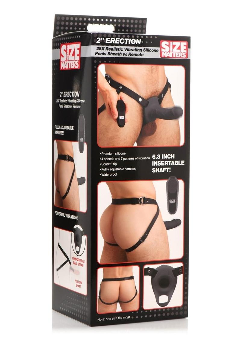 Size Matters 2 Inch Erection 28X Smooth Vibrating Silicone Penis Sheath with Remote-Light