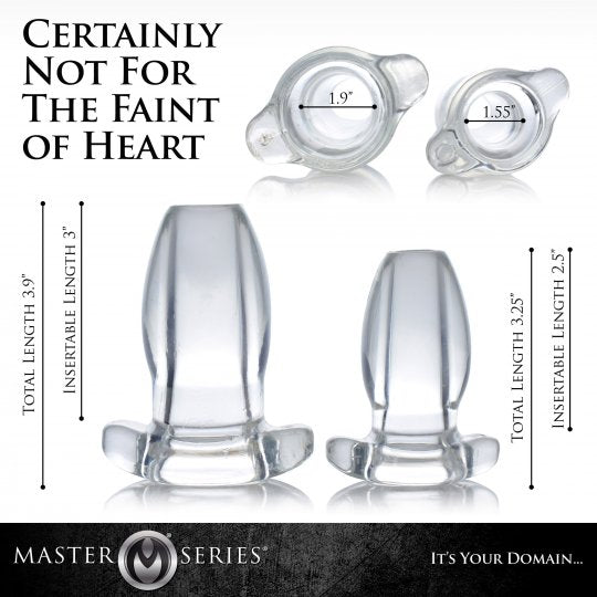 Master Series Peep Hole Clear Hollow Anal Plug (Choose Size)