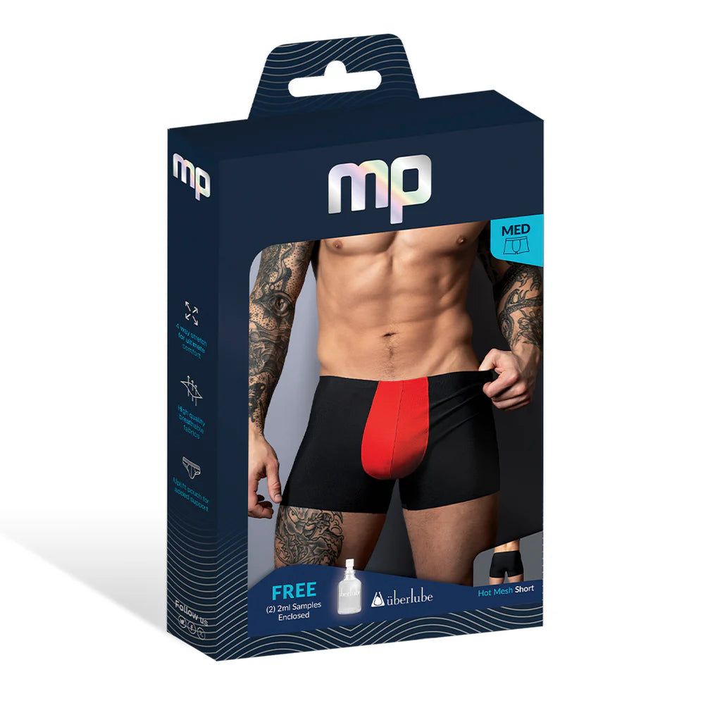 Male Power Hot Mesh Pouch Short Black/Red (choose Size)