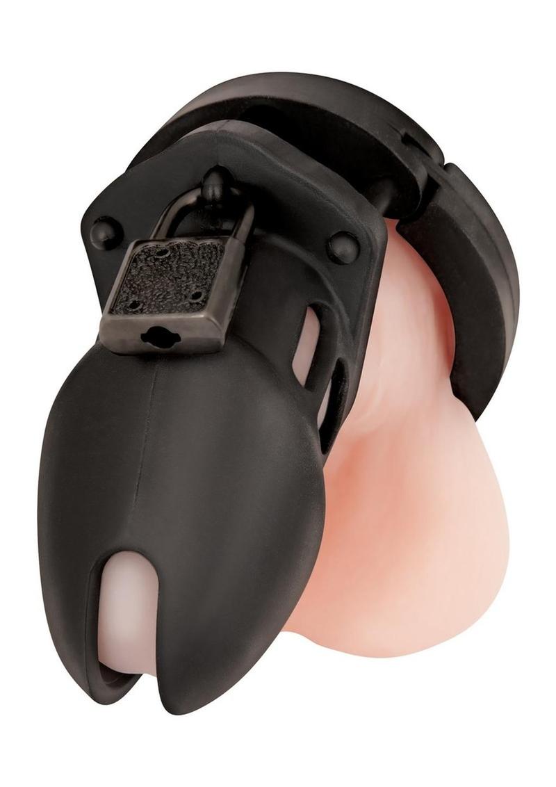 Blue Line Silicone Chastity Cage- Black