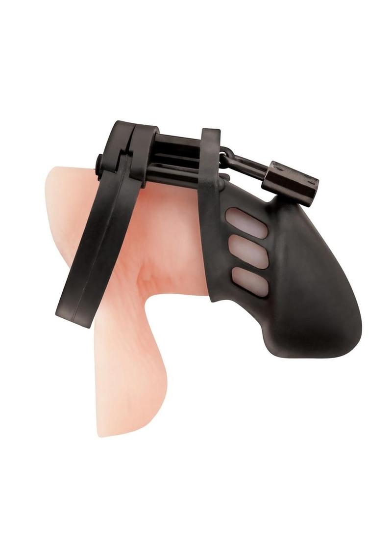 Blue Line Silicone Chastity Cage- Black