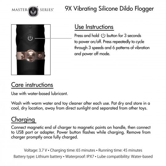 Master Series 9X Vibrating Silicone Dildo Flogger