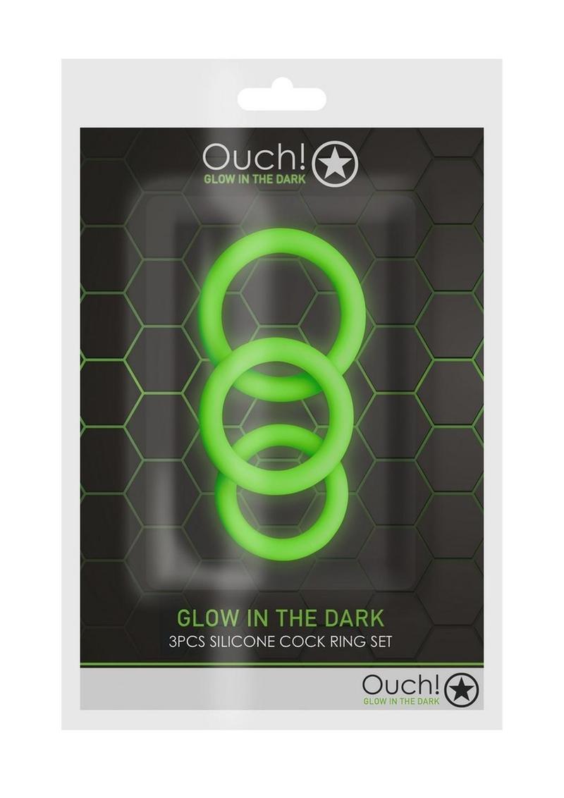 Ouch! Cock Ring Silicone Set (3pc) Glow in the Dark