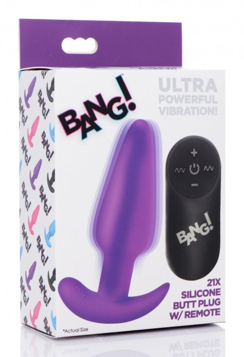 Bang Remote Control 21X Vibrating Silicone Butt Plug- Purple