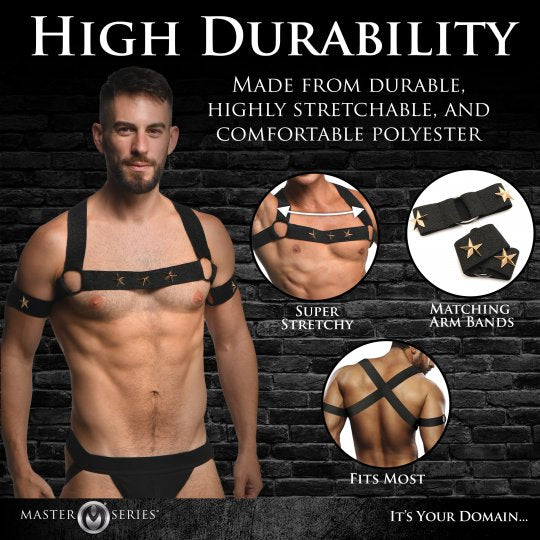 Master Series Rave Harness Elastic Chest Harness with Arm Bands- L/XL