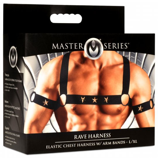 Master Series Rave Harness Elastic Chest Harness with Arm Bands- L/XL