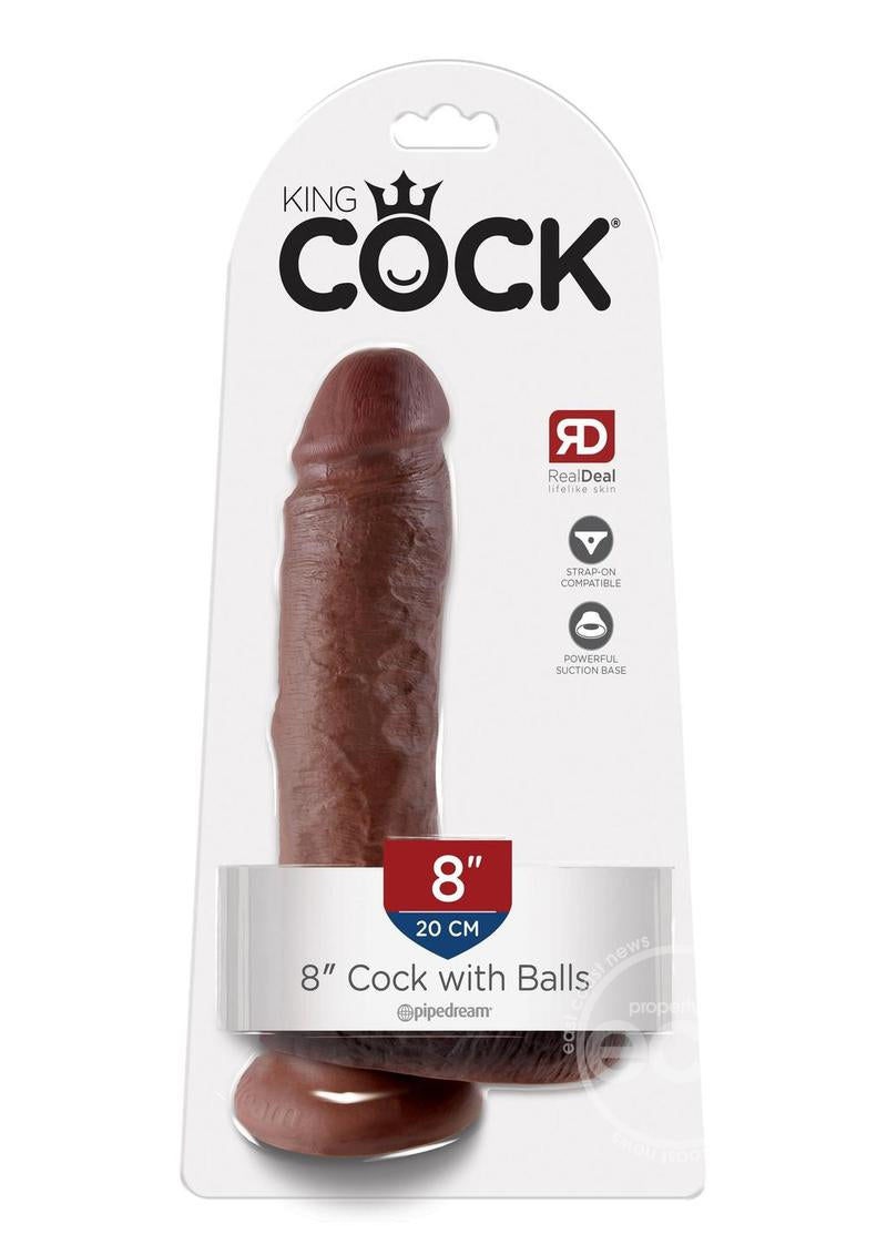 King Cock Dildo with Balls-Chocolate (Choose Size)