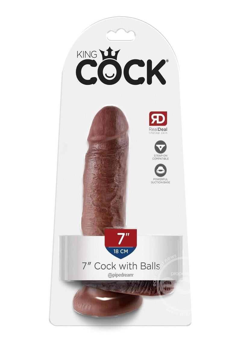 King Cock Dildo with Balls-Chocolate (Choose Size)