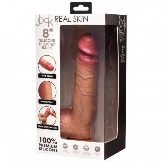 Jock 8 Inch Real Skin Silicone Dildo with Balls- Medium