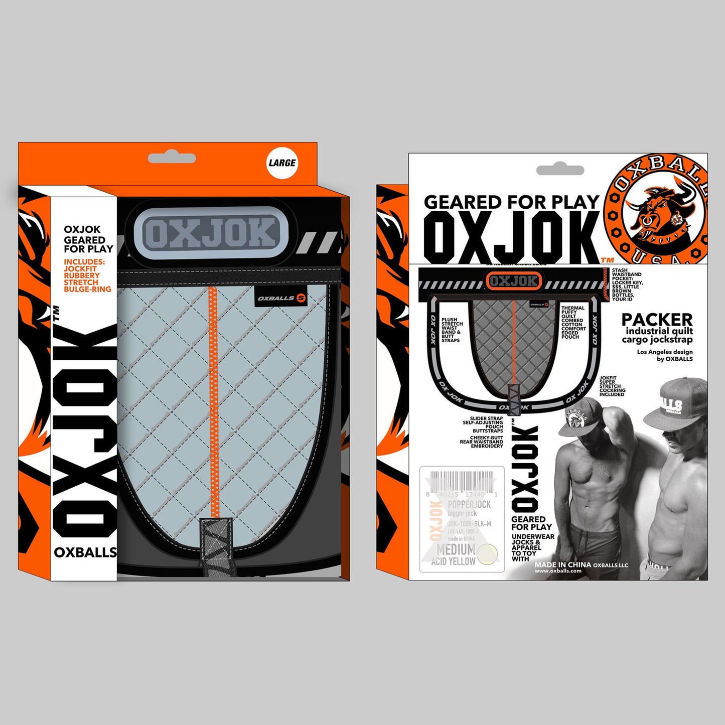 OXBalls OxJok Packer Industrial Quilted Cargo Jockstrap ~Heather Gray (Choose size)