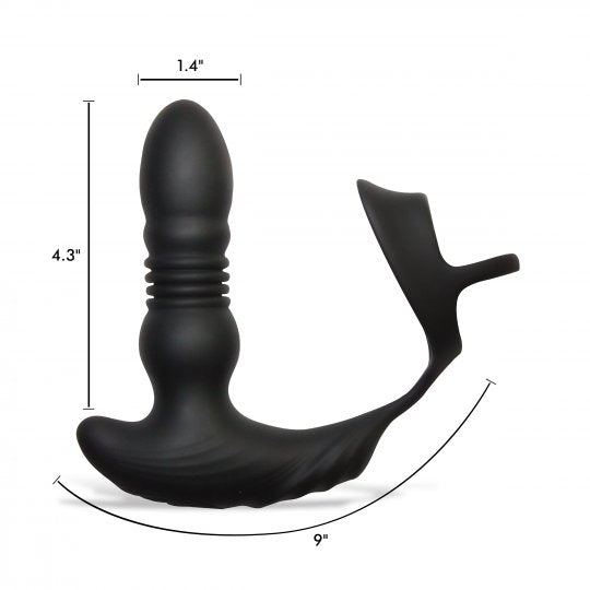 Thunder Plugs Rechareable 10X Thrusting Silicone Vibrator with Cock & Ball Strap