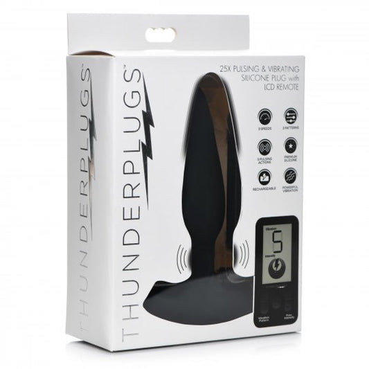 Thunder Plugs 25X Pulsing and Vibrating Rechargeable Silicone Plug with LCD Remote