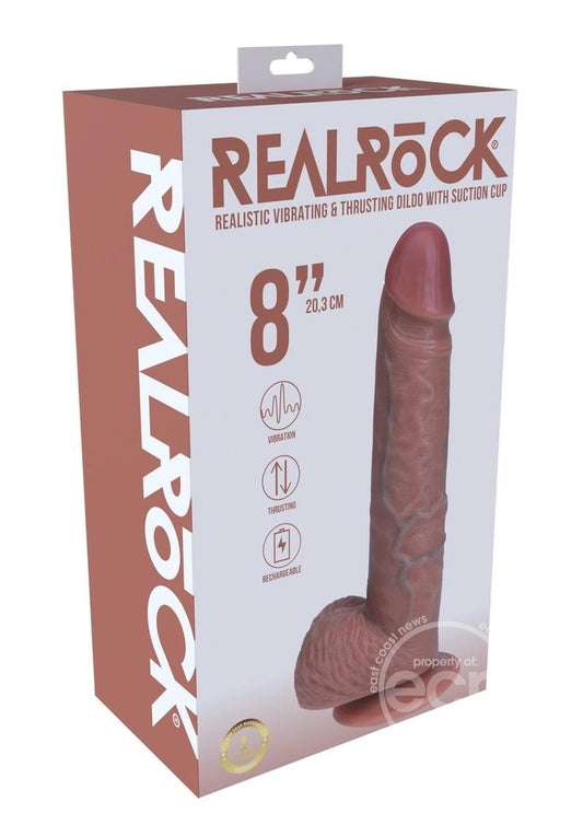 RealRock Vibrating and Thrusting Dildo with Balls 8” Caramel