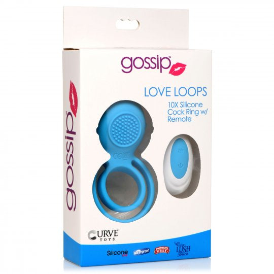 Gossip Love Loops 10X Silicone Cock Ring with Remote- Blue