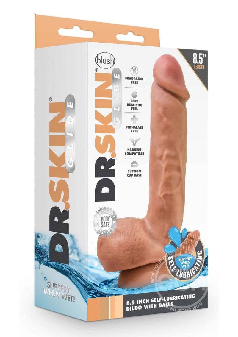 Dr. Skin Glide Self Lubricating Dildo with Balls 8.5” (Choose size)