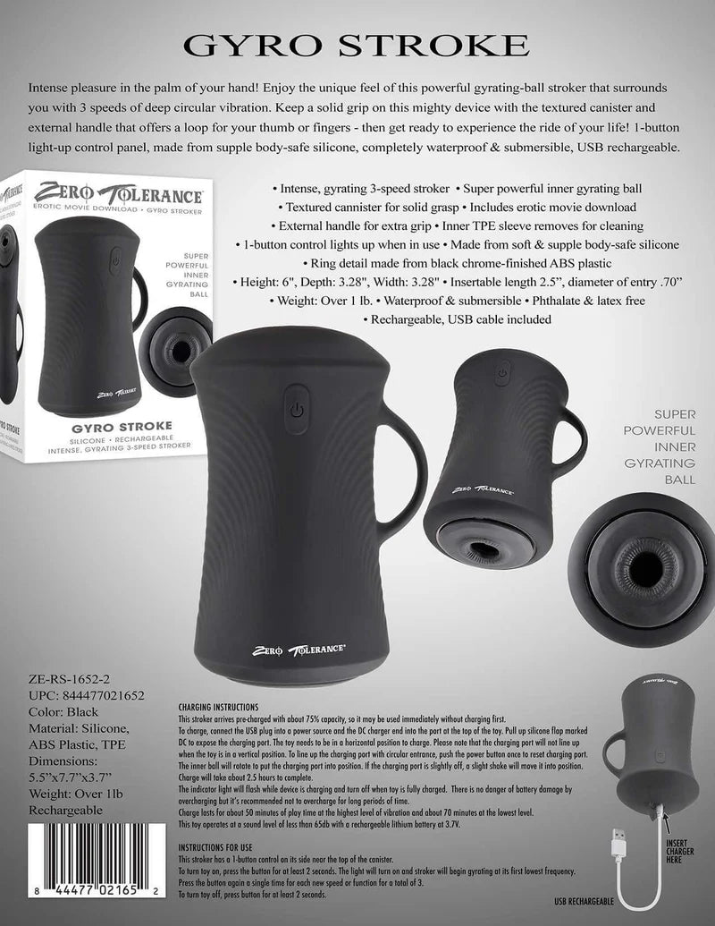 Zero Tolerance Gyro Stroker Rechargeable Masturbator-Black  (In Stock July 16th)
