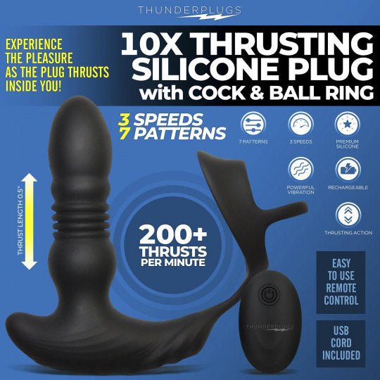 Thunderplugs Thrusting Vibrator with Cock and Ball Ring and Remote