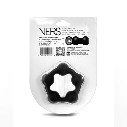 Vers Liquid Silicone Cock Ring Steel Motion Balls- Black