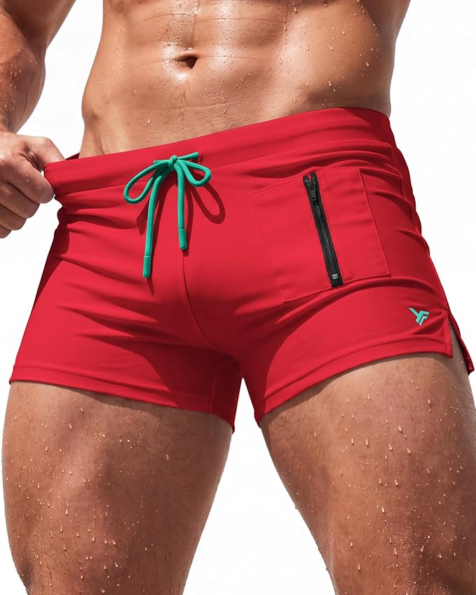 Men’s Swim Brief Square Leg with Pocket-Red (Choose Size)