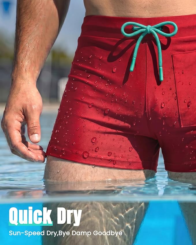 Men’s Swim Brief Square Leg with Pocket-Red (Choose Size)