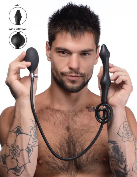 Master Series Devils Rattle Inflatable Silicone Anal Plug with Cock and Ball Ring