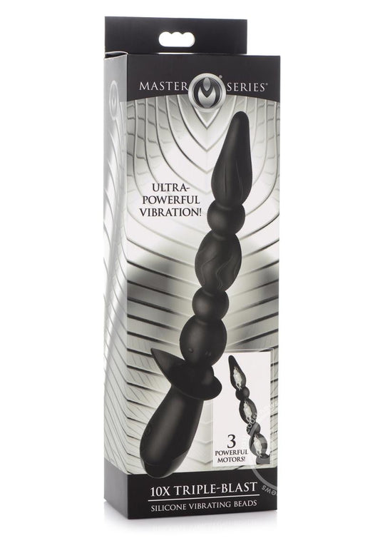 Master Series 10X Triple-Blast Silicone Rechargeable Vibrating Beads- Black