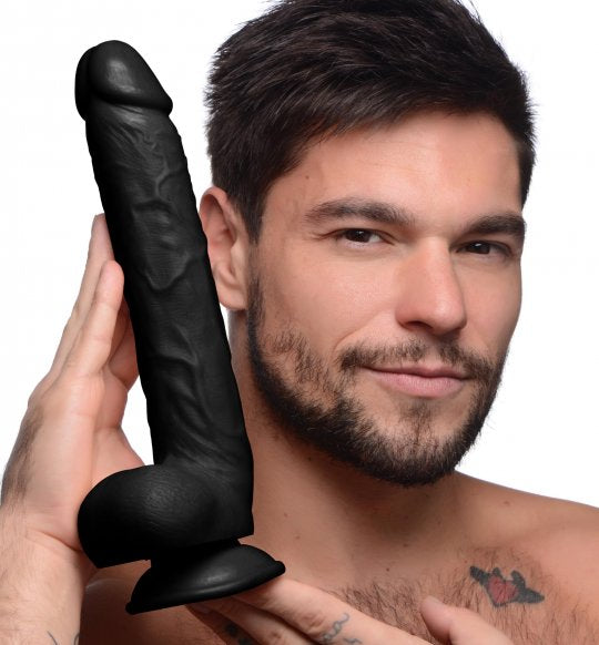 Long Logan 10 Inch Dildo with Balls- Black