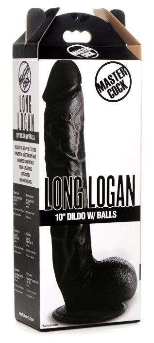 Long Logan 10 Inch Dildo with Balls- Black