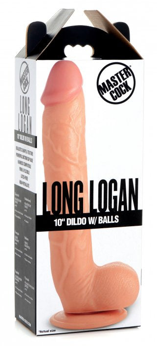 Long Logan 10 Inch Dildo with Balls- Light