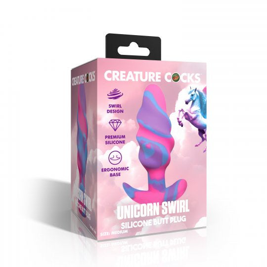 Creature Cocks Unicorn Swirl Silicone Butt Plug (Choose Size)