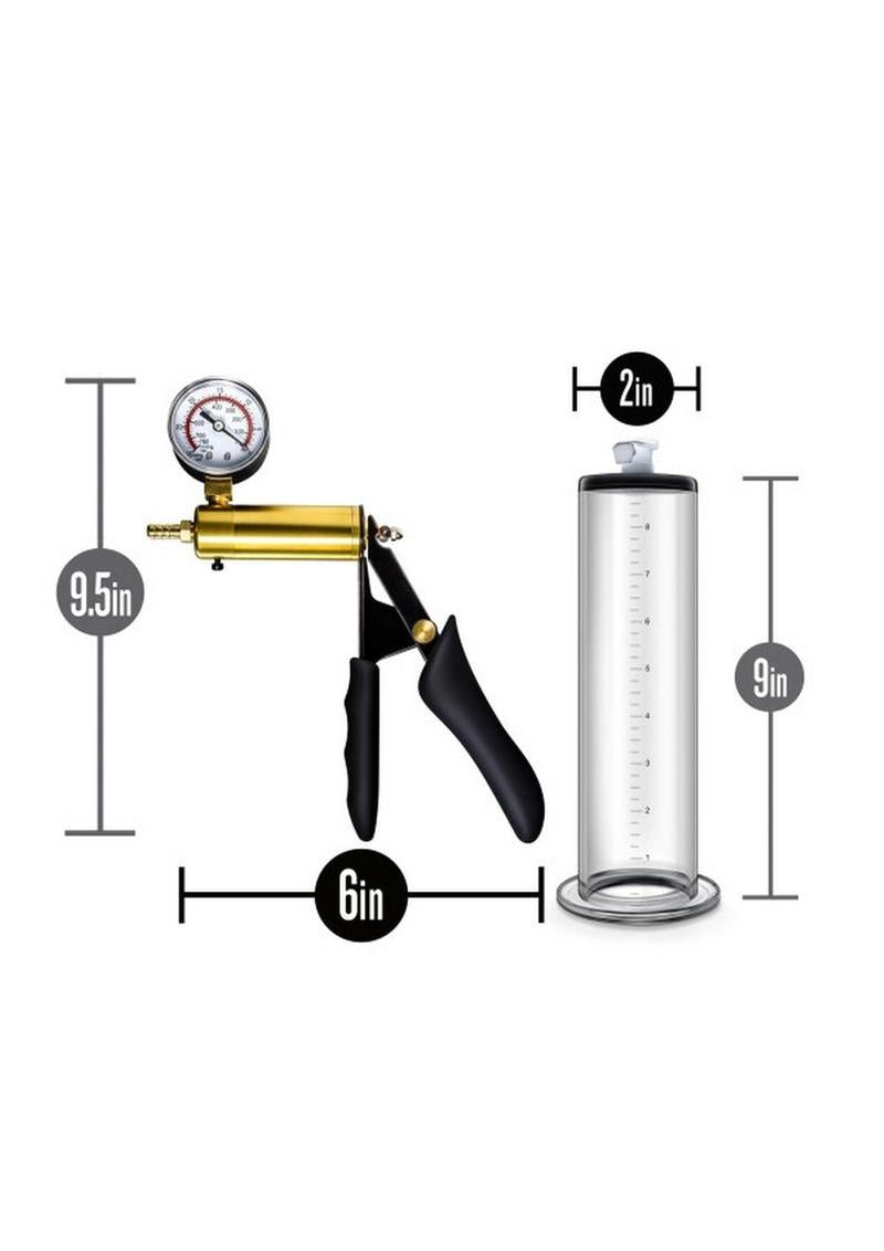 Performance VX6 Vacuum Penis Pump with Brass pistol & Pressure Gauge 9.5in- Clear