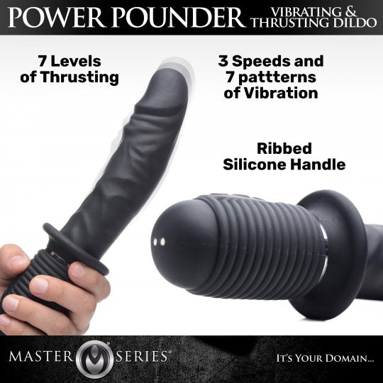 Power Pounder Vibrating and Thrusting Silicone Dildo- Black