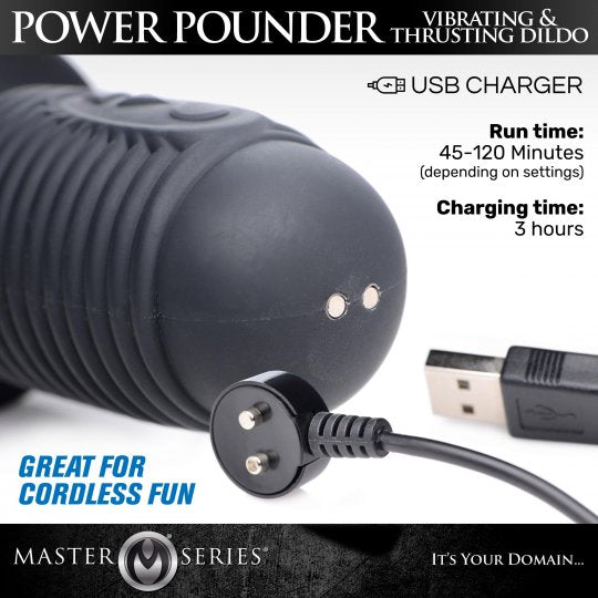 Power Pounder Vibrating and Thrusting Silicone Dildo- Black