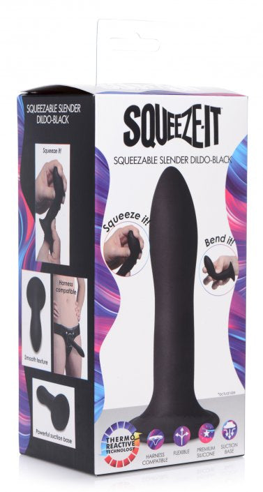 Squeezable Slender Dildo-Black