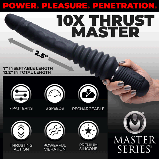 Master Series 10X Thrust Master Vibrating and Thrusting Dildo