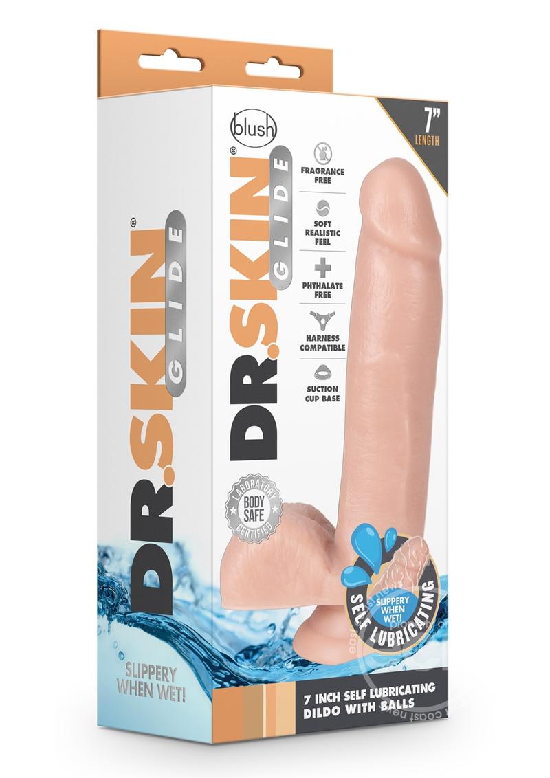 Dr. Skin Glide Self Lubricating Dildo with Balls 8.5” (Choose size)