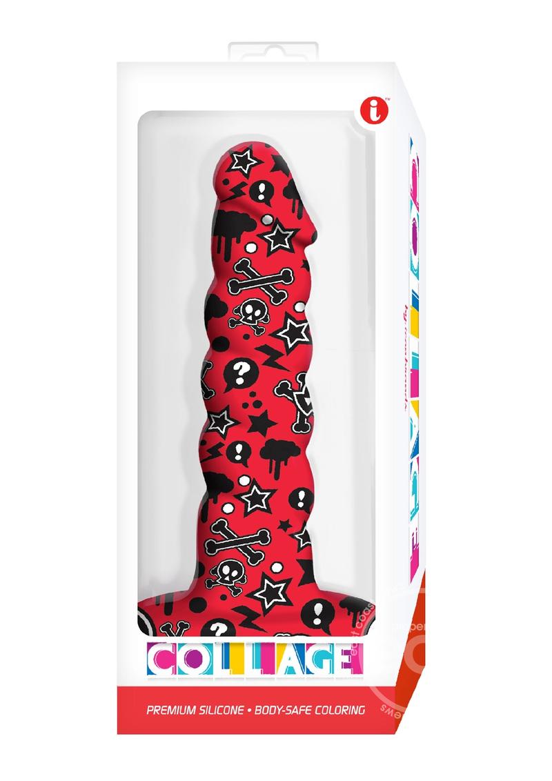 Collage Goth Girl Twisted Silicone Dildo- Red